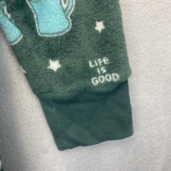 Life Is Good Fleece Hooded Nightgown Womens Medium M Green Mug Coffee Pockets - Picture 8 of 14